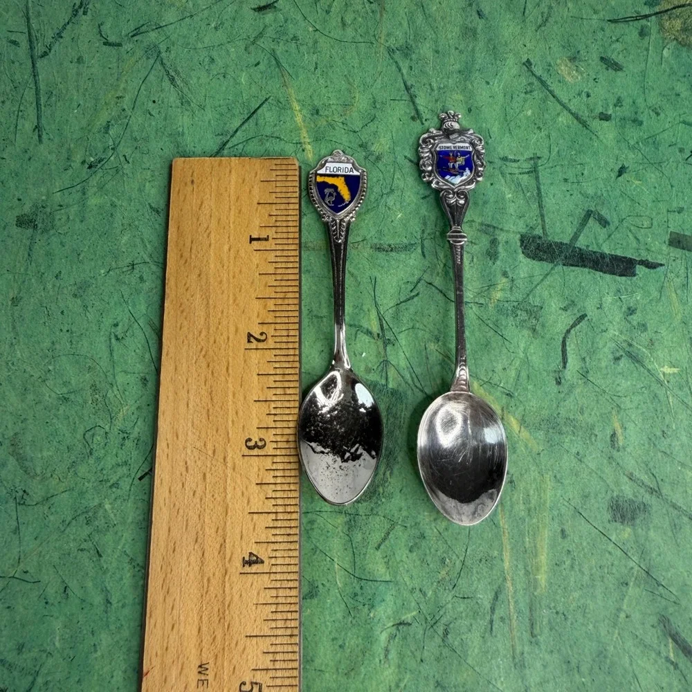 Vintage Souvenir‎ Spoons Florida Stowe Vermont Skiing Lot of 2 Collection
